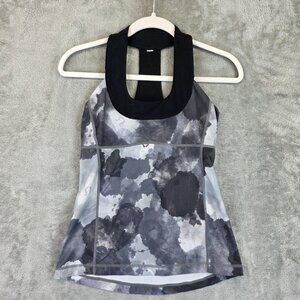 Lululemon Tank Top Womens 6 Black Gray Racerback Built-In Bra Athletic Yoga